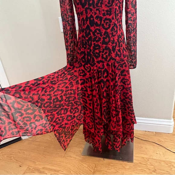 Vintage A.J. Bari Salsa Cocktail Dress Red with Black Leopard Animal Print USA - Picture 3 of 10
